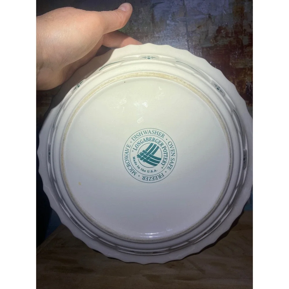 Longaberger Pottery‎ Woven Traditions Ivory Heritage Green 9 Inch Pie Plate Dish
